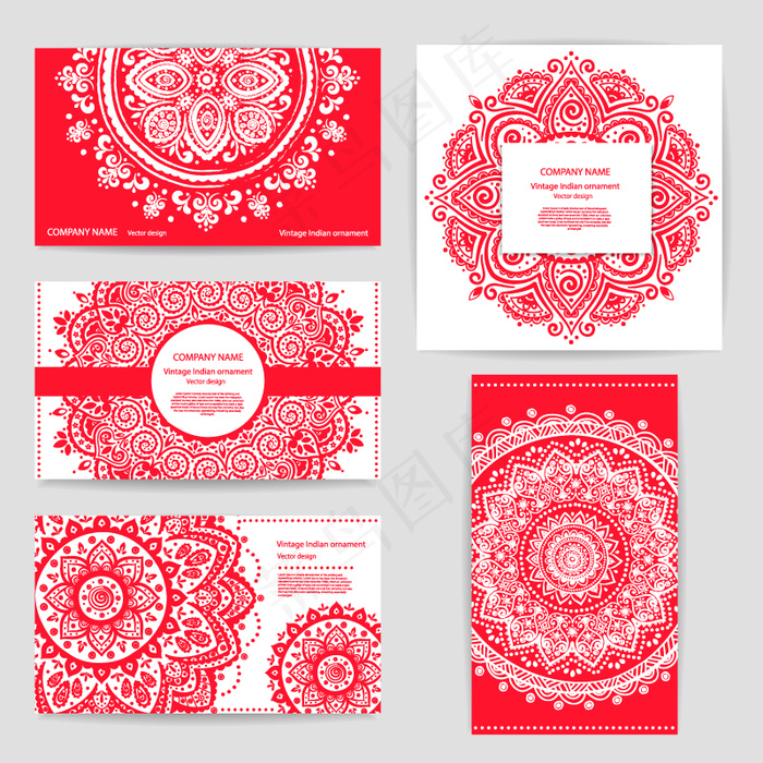 5款创意印度花纹卡片矢量图_sccnn
