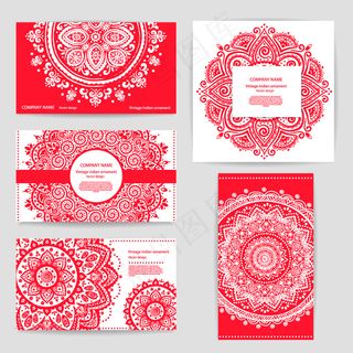 5款创意印度花纹卡片矢量图
