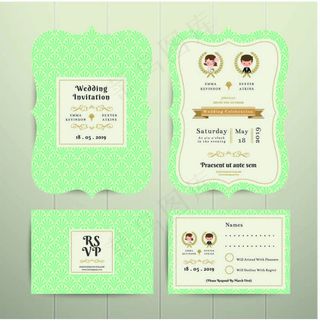 精美卡通婚礼请柬设计矢量素材