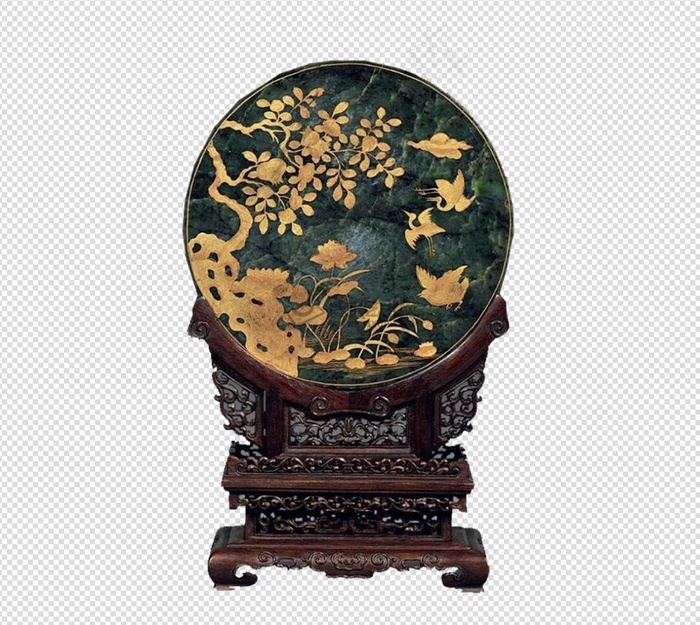 免扣木质复古刺绣屏风设计元素素材P...