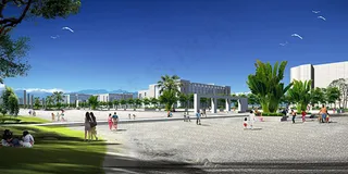 人工沙滩建筑效果图psd分层素材