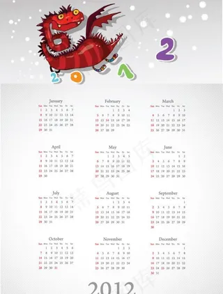 2012年年历日历矢量素材