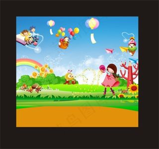 校园卡通风景图