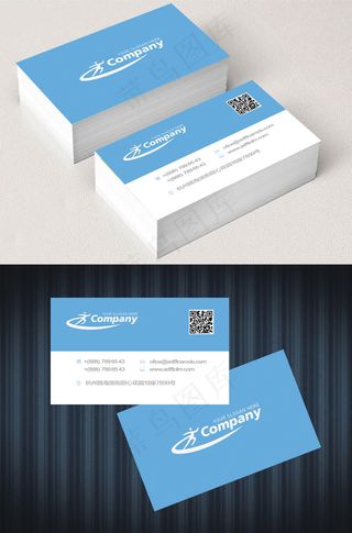 创意蓝色简洁二维码名片模板