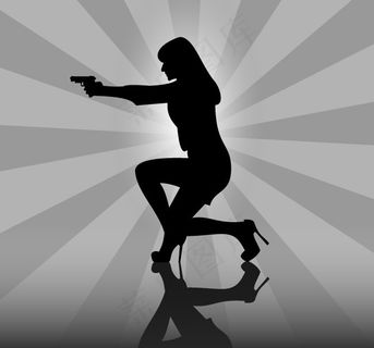持枪女性剪影矢量素材