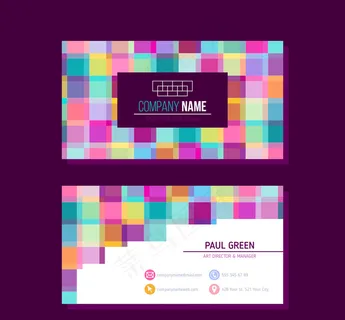 彩色方格商务名片矢量素材