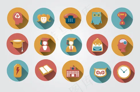 15款彩色校园图标矢量素材.