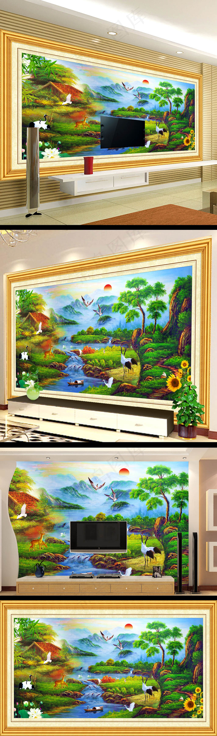 山水画油画电视背景墙设计(9070X5669(DPI:72))psd模版下载