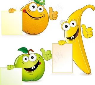 拿着空白卡片的可爱水果表情图片