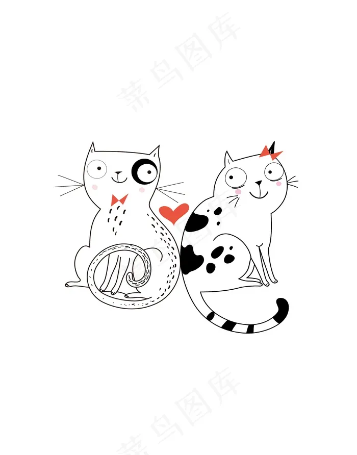 两只猫咪卡通动物图案ai矢量模版下载