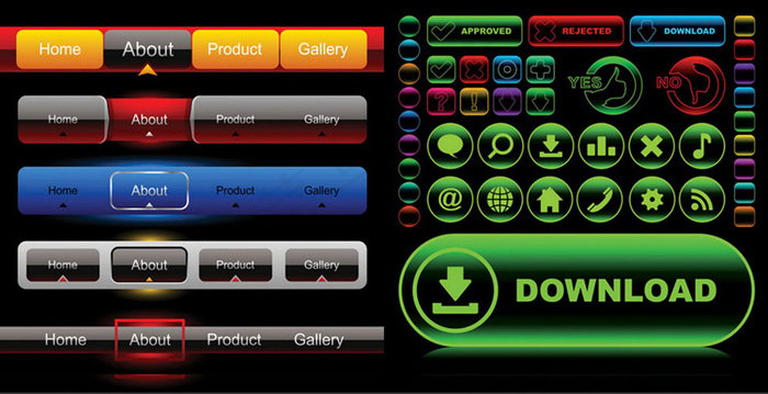 时尚的网站导航栏、按钮矢量素材