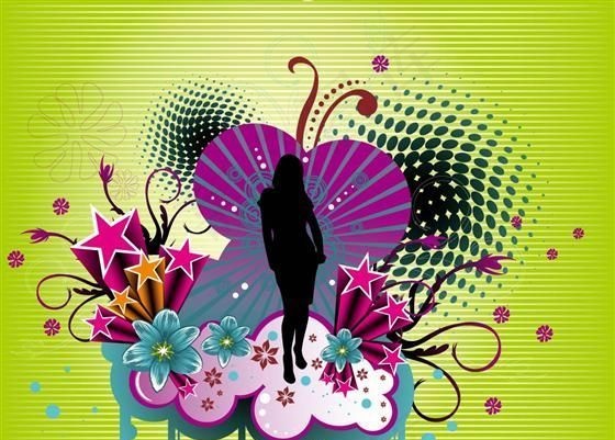 潮流花纹与女性剪影矢量素材 ai格...