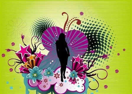 潮流花纹与女性剪影矢量素材 ai格... 潮流花纹与女性剪影矢量素材 ai格...