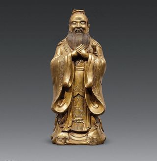 明代铜鎏金孔子像图片