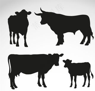 黑色牛剪影矢量素材图片