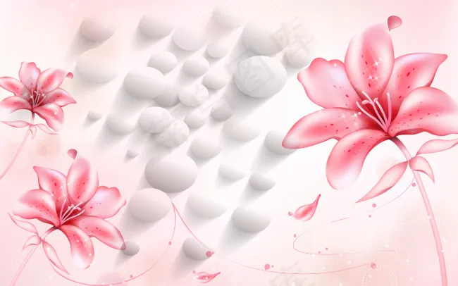 3D粉红花(3437X5031(DPI:300))psd模版下载