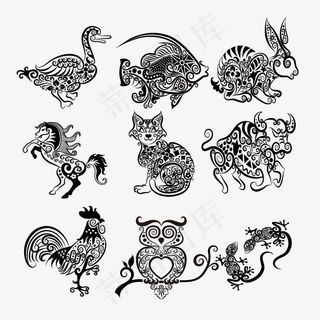 创意时尚抽象动物花纹线稿素材