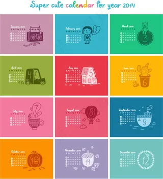 2014彩色格子年历矢量素材