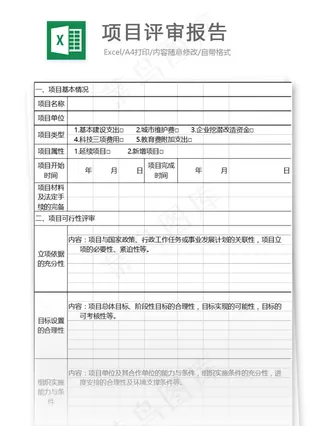 项目评审报告表格