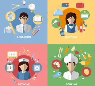 卡通扁平化职业女性女人职业人物矢量...