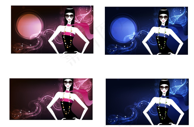 时尚卡通美女矢量图下载