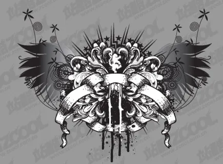 欧式古典花纹翅膀矢量素材