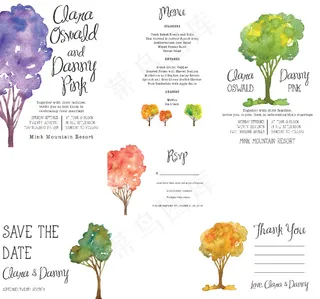 唯美淡雅手绘水彩风树植物卡片名片图案