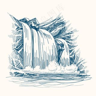 印花矢量图 植物 草 瀑布 风景 ...