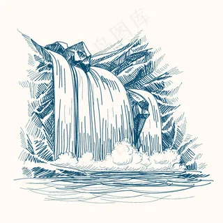 印花矢量图 植物 草 瀑布 风景 ...
