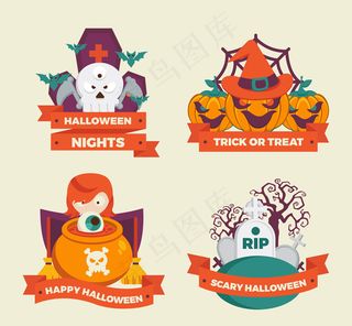 4款创意万圣夜标签矢量素材