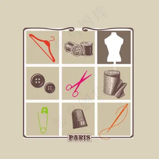 印花矢量图 生活元素 衣架 纽扣 ...