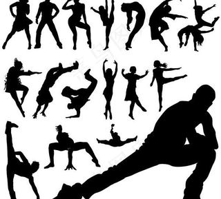 大众舞蹈人物动作剪影矢量素材