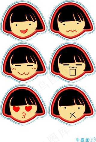 卡通女孩表情矢量图 AI