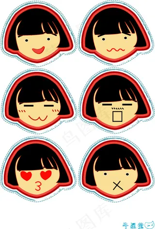 卡通女孩表情矢量图 AI