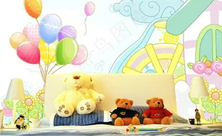 儿童房背景墙图案图片