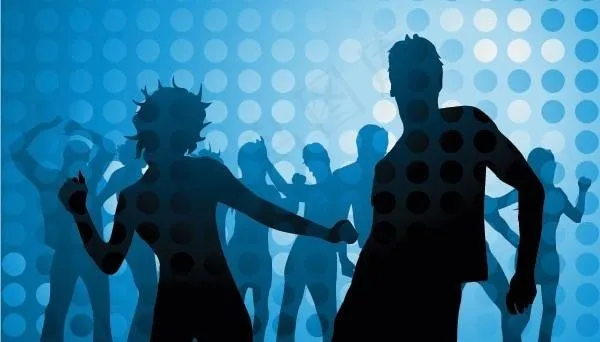 迪斯科舞厅的男性和女性的轮廓和周围...eps,ai矢量模版下载