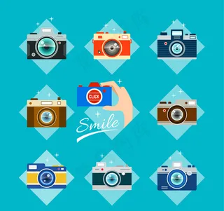 9款彩色照相机设计矢量图
