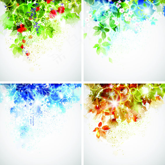 幻彩植物斑驳背景矢量素材