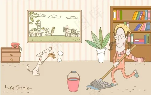 插画家庭劳动打扫卫生 插画家庭劳动打扫卫生
