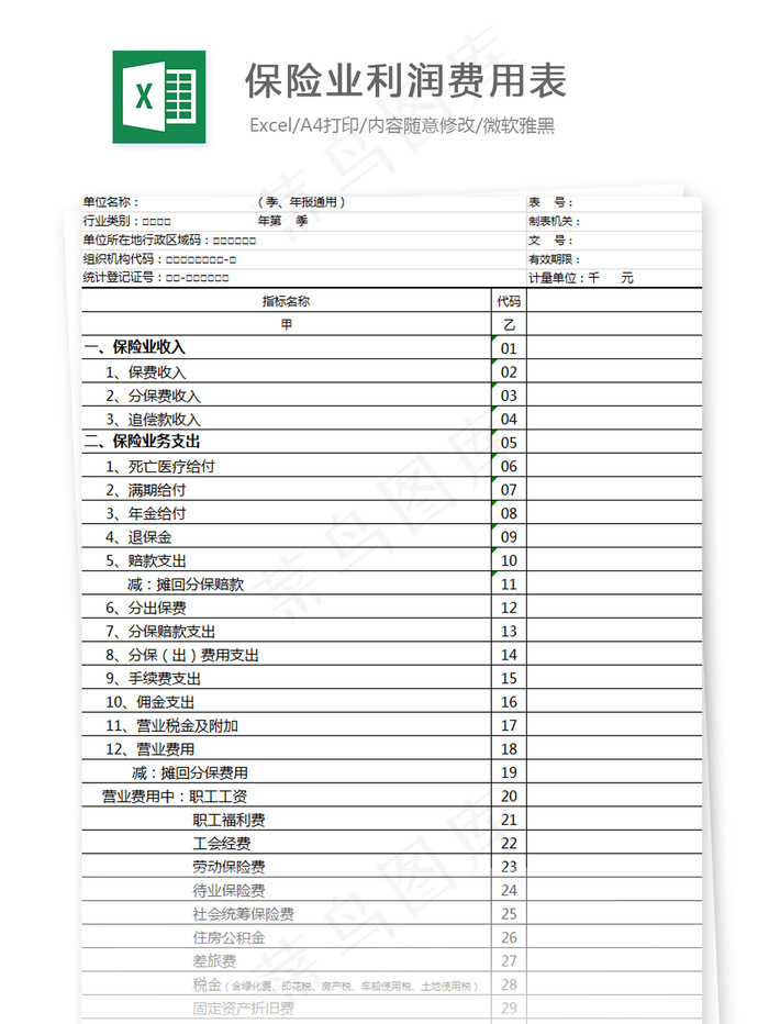 保险业利润费用表