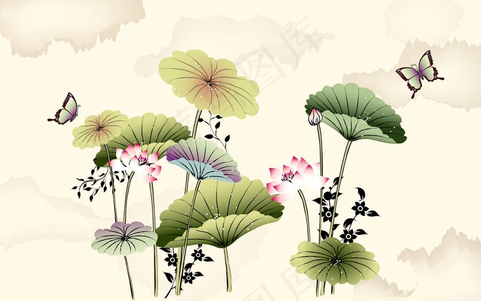古典荷花背景素材