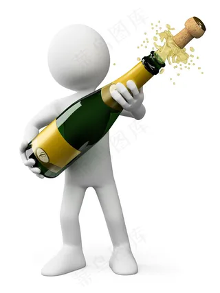 开香槟庆祝的3D人
