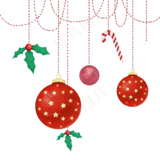圣诞红粉彩球挂饰,免抠元素