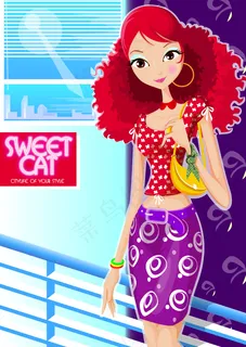 时尚红发女孩矢量素材