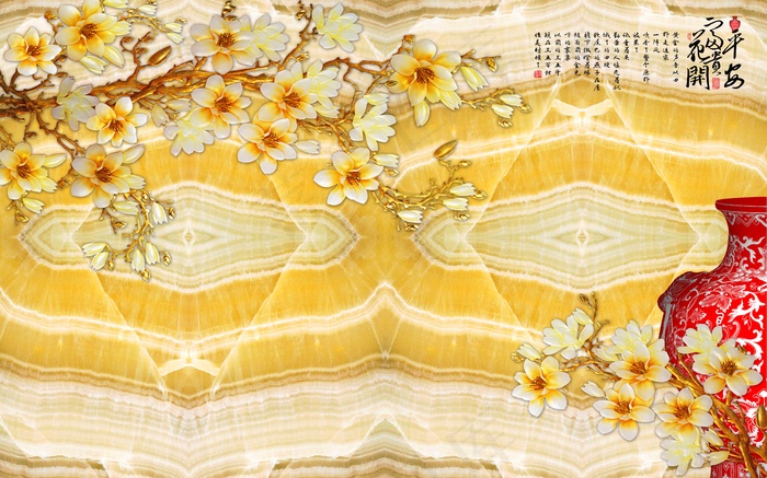 *花开富贵平安玉兰大理石背景墙壁...(9071X5669(DPI:72))psd模版下载