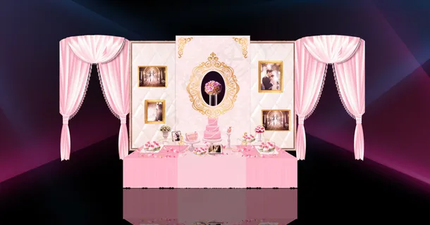 粉色婚礼门口效果图 过道效果图 签到桌