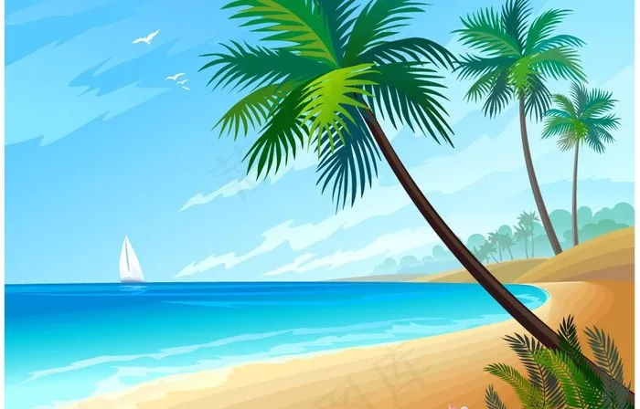 夏日海滩风景图片eps,ai矢量模版下载