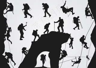 19款户外攀岩和登山人物剪影矢量素...