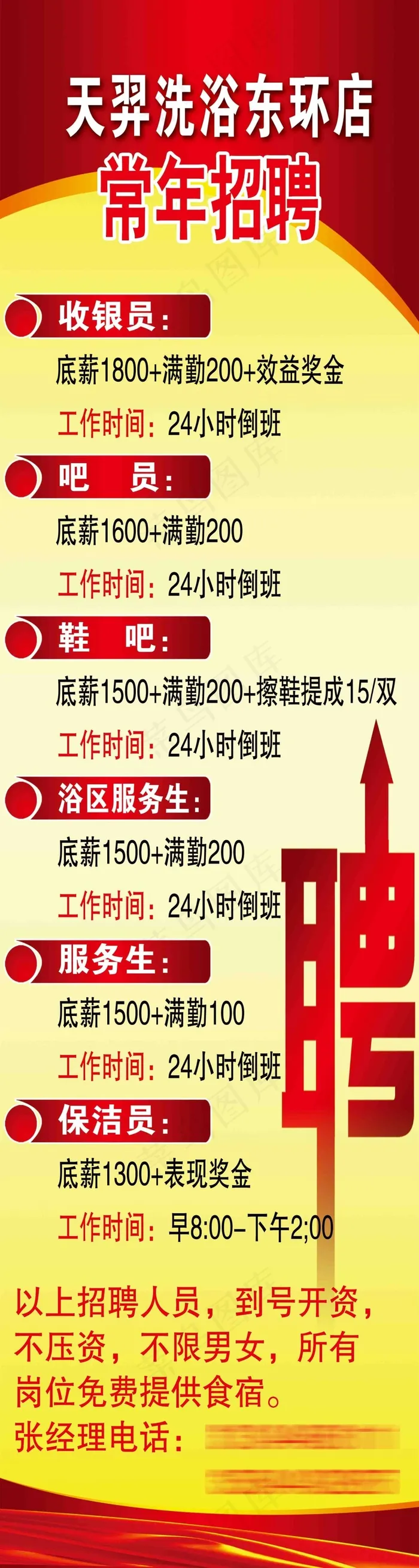 洗浴中心招聘展架psd模版下载