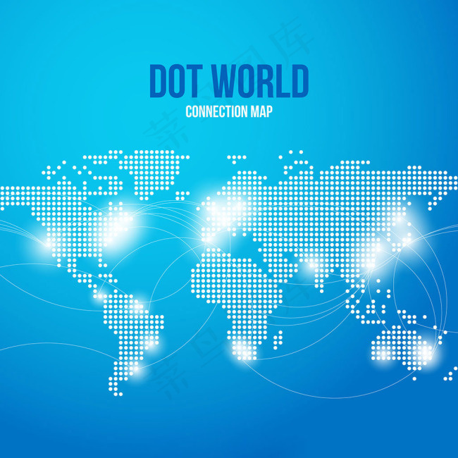 白色连接线蓝色世界地图背景